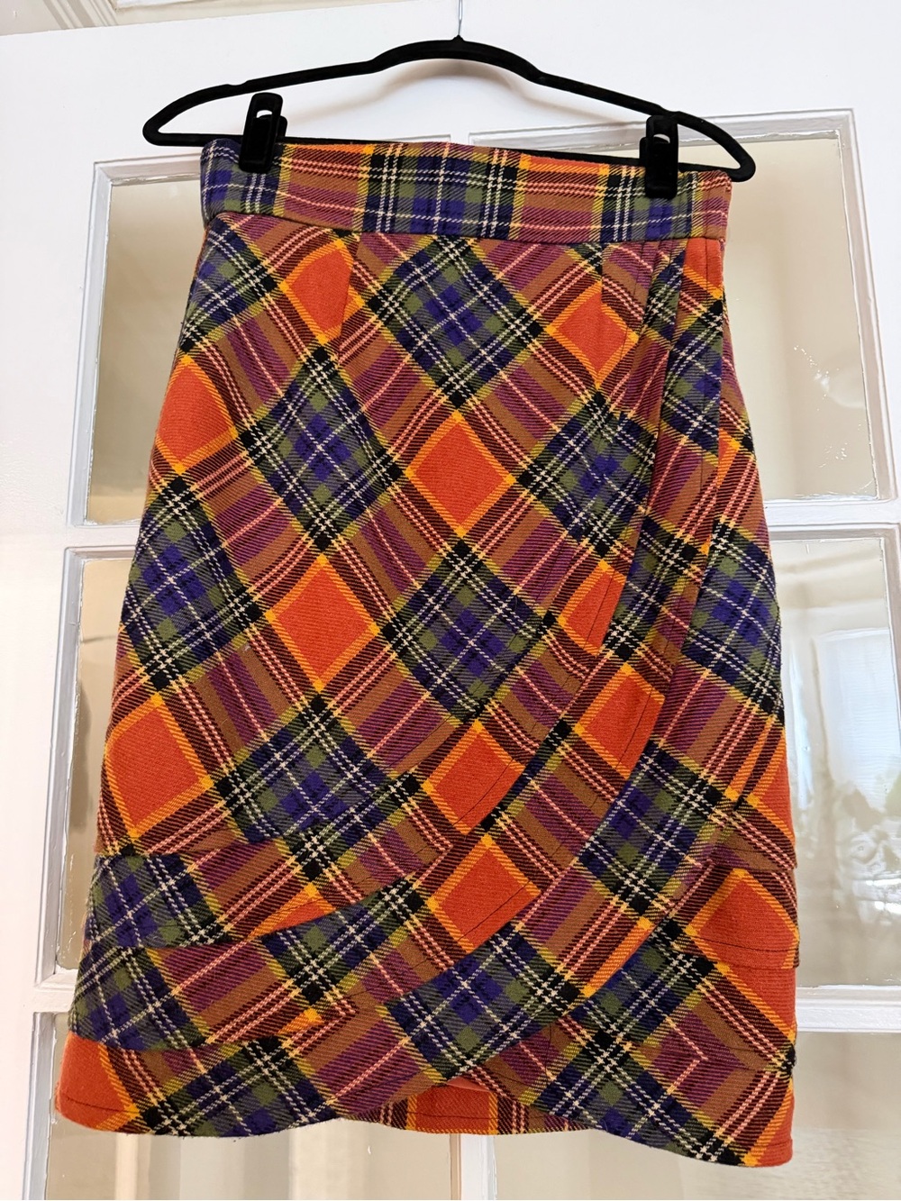 Tracy Reese Orange & Purple Plaid A-Line Skirt